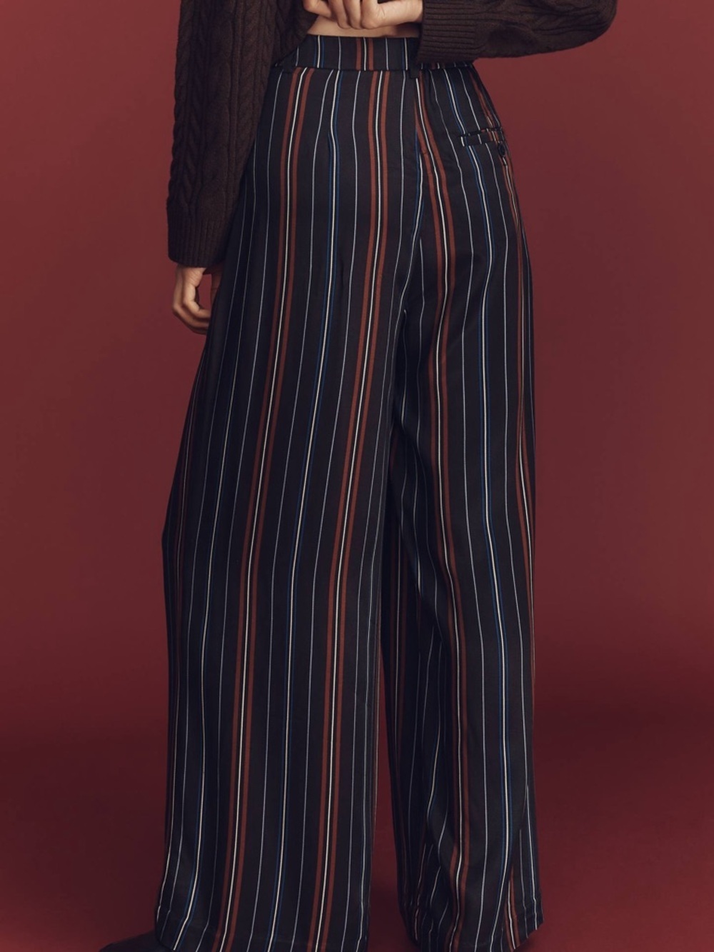 NWT Anthropologie The Avery Striped Silky Pleated Trousers by Maeve Sz XLP - Picture 2 of 11